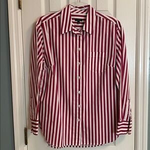 Talbots Size Small Extended Shoulder Boyfriend Shirt - Bold Plum Stripe - EUC